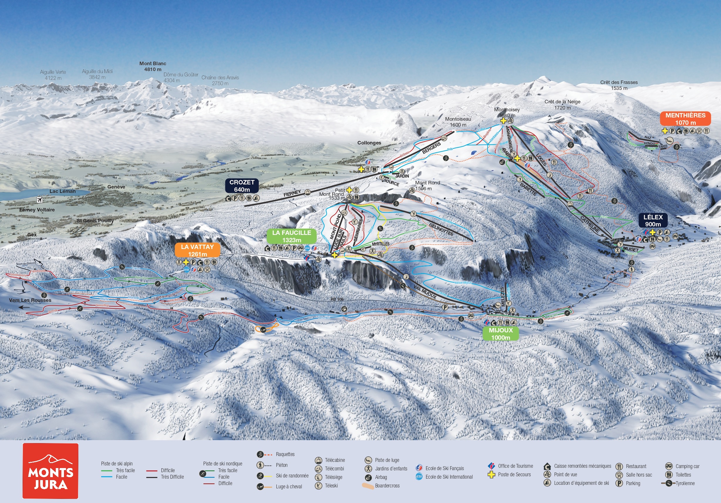 Plan des pistes de la station Monts Jura